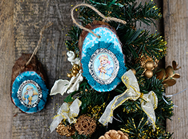 Елочная игрушка из спила ветки