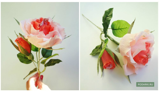 Бумажные цветы своими руками разноцветная роза из гофрированной бумаги с конфетой